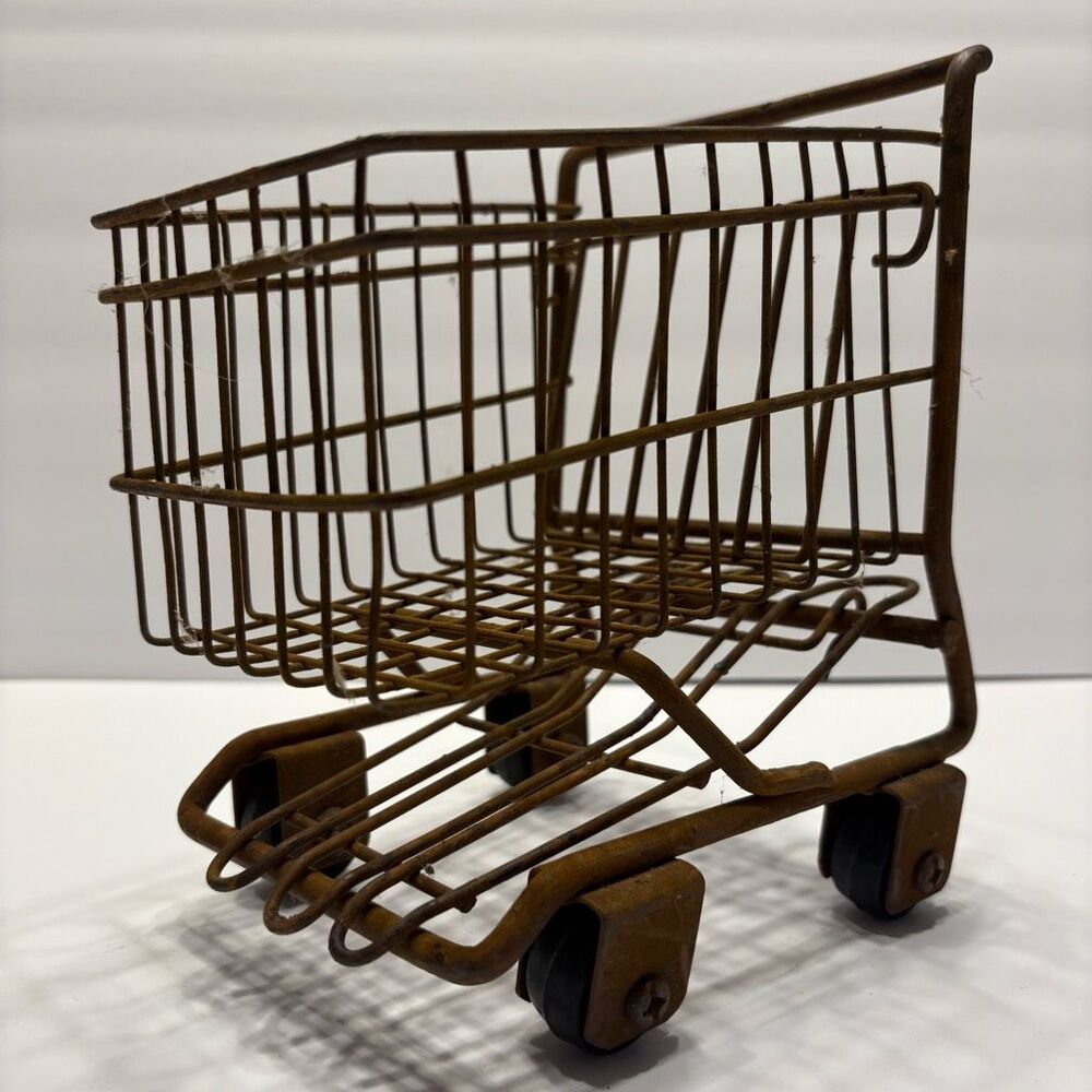 Vintage Metal Rusty Small Sized Grocery Shopping Cart Decorative Functional